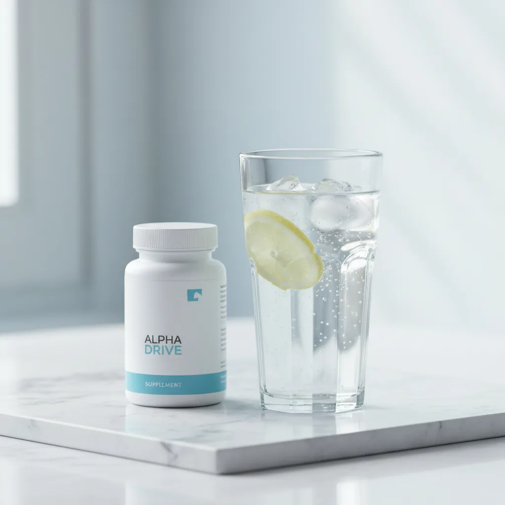 Glas vatten med citron och kosttillskott - hydrering och välmående